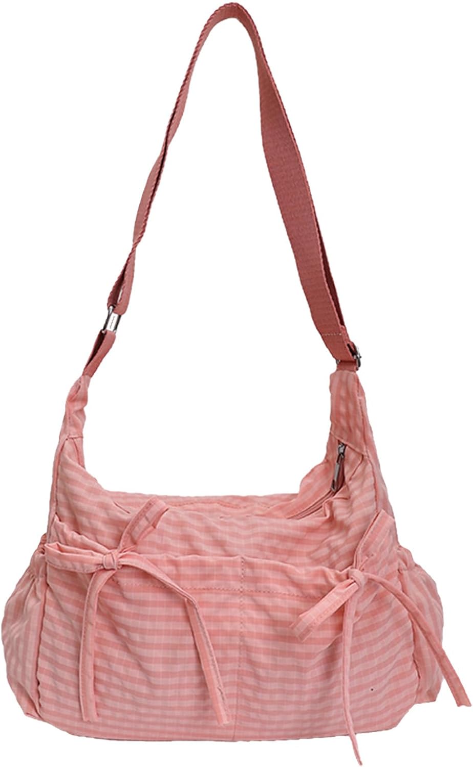 Plaid Crossbody Bag with Bow Detail and Zip Closure