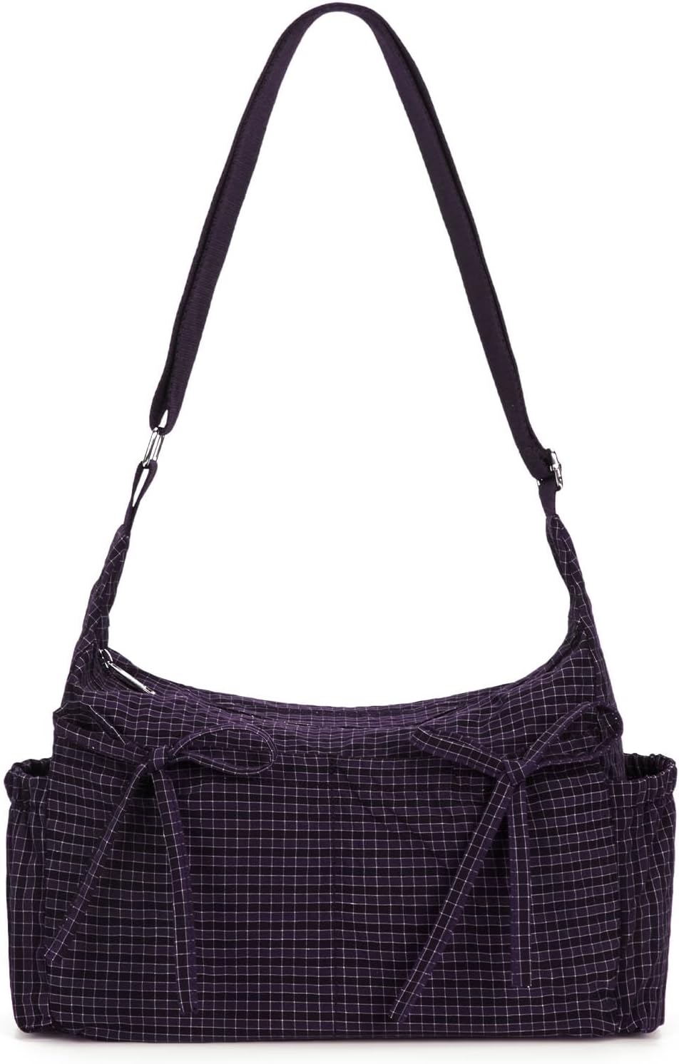 Plaid Crossbody Bag with Bow Detail and Zip Closure
