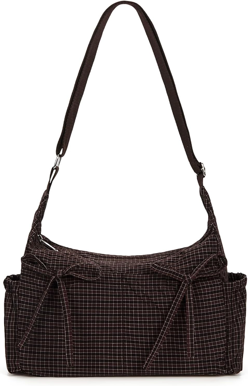 Plaid Crossbody Bag with Bow Detail and Zip Closure