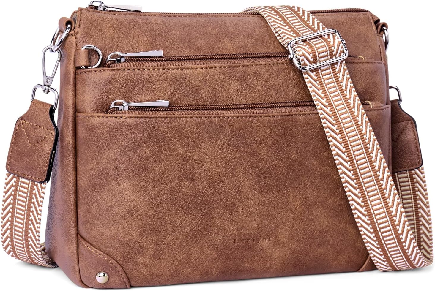 Brown Leather Rfid Crossbody Bag
