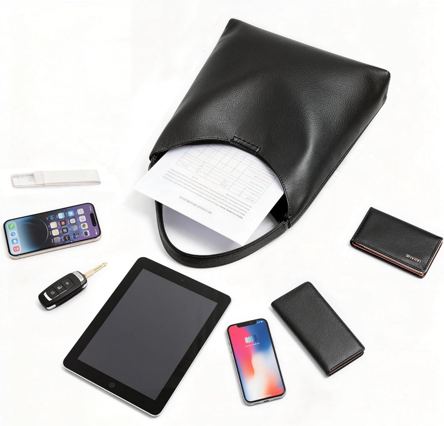 Soft Vegan Leather Hobo Shoulder Bag in Black