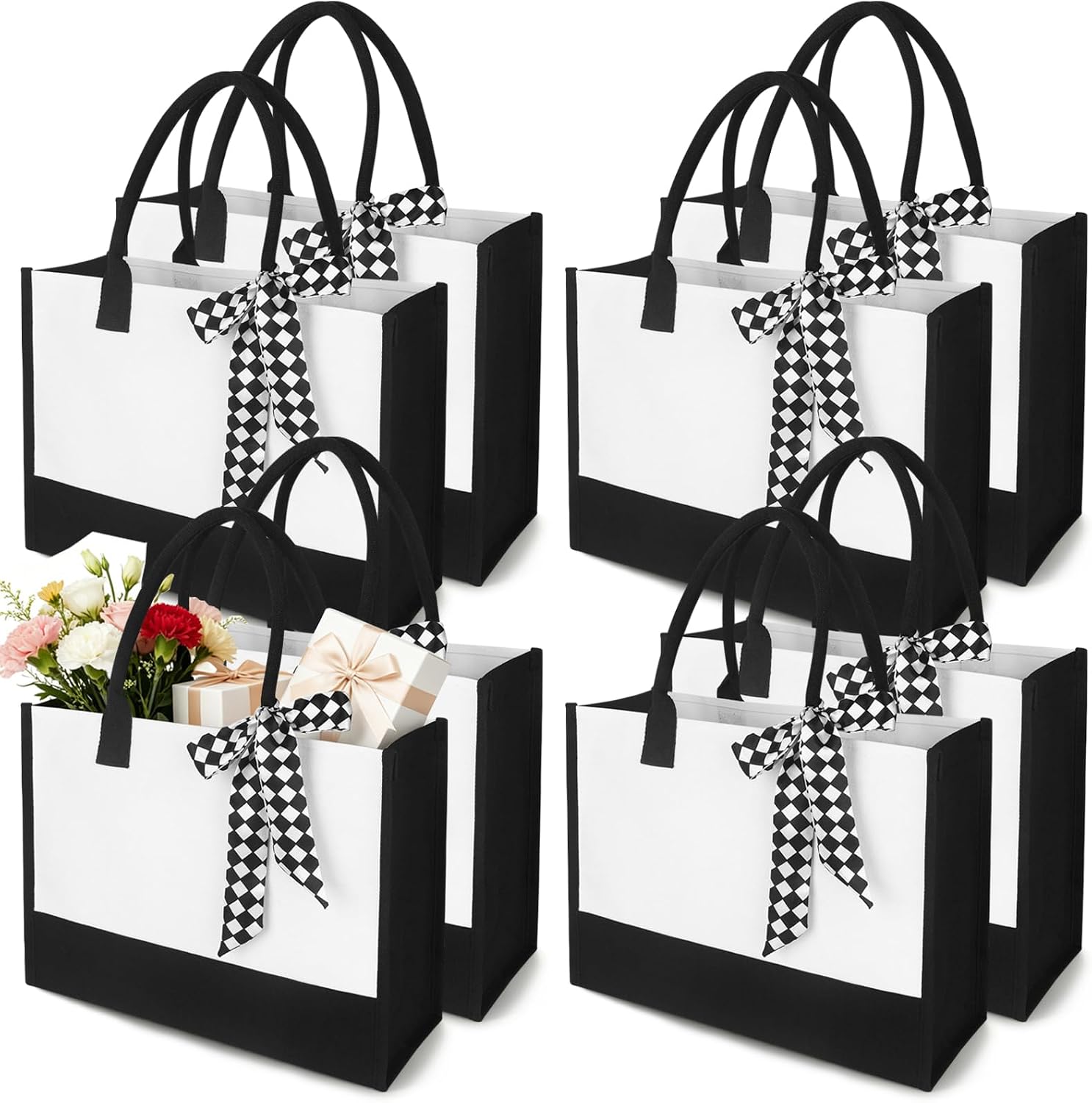 Waterproof Canvas Tote Bag with Ribbon Handles