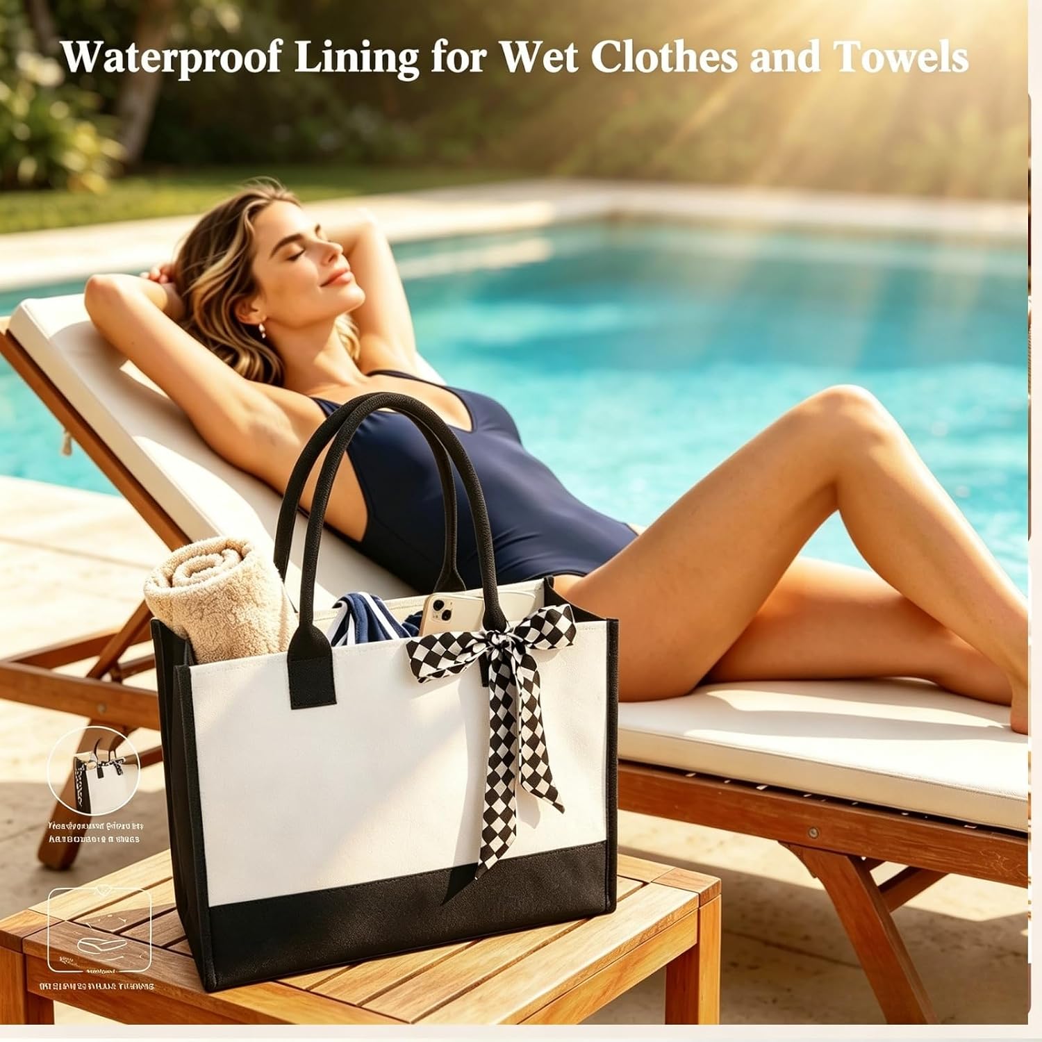 Waterproof Canvas Totes with Ribbon Handles, 15.35 x 6 x 12 Inch