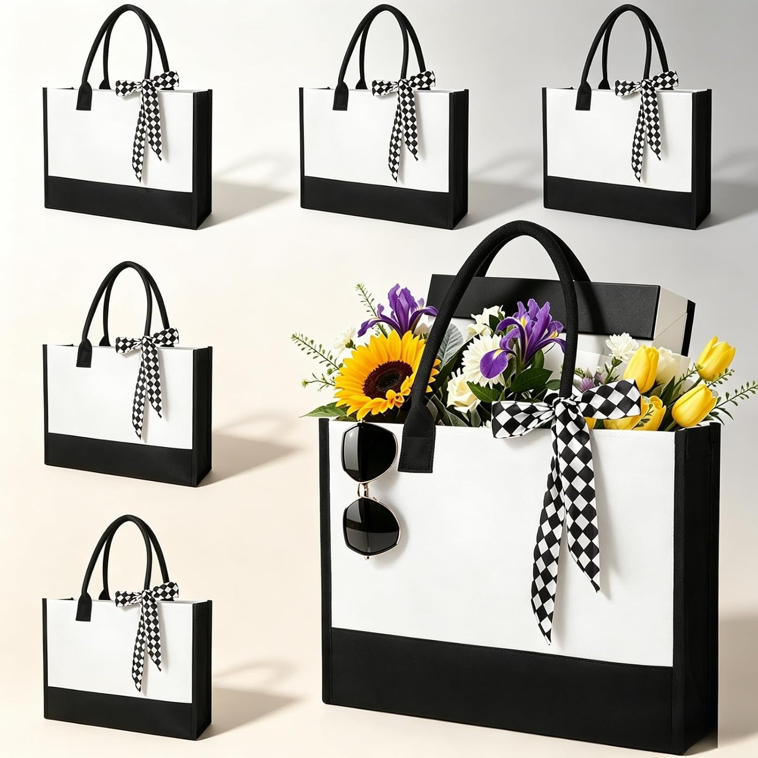 Waterproof Canvas Totes with Ribbon Handles, 15.35 x 6 x 12 Inch