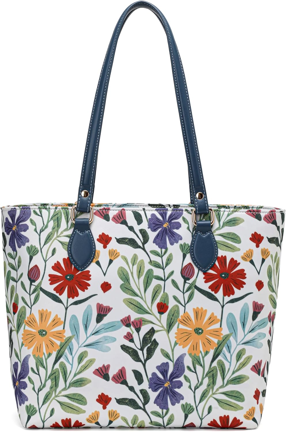 Floral Print Nylon Tote Bag with Zip Closure