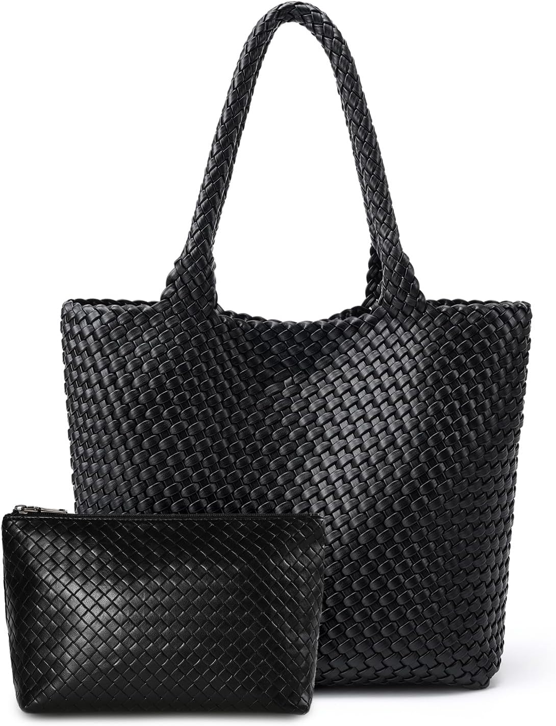 Black Woven Vegan Leather Tote Bag