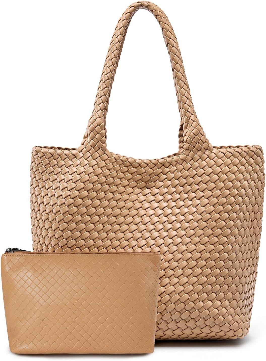 Woven Vegan Leather Tote Bag, Large